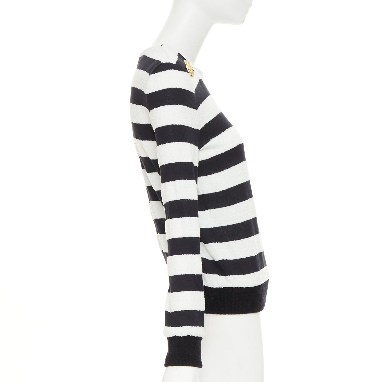 Women's Balmain bold stripes gold lion buttons pullover