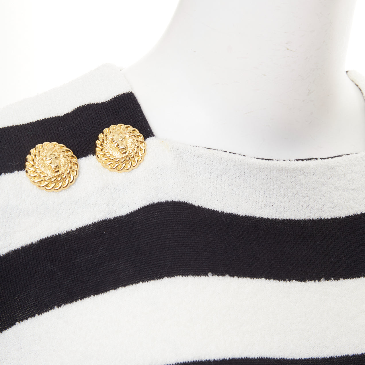 Women's Balmain bold stripes gold lion buttons pullover