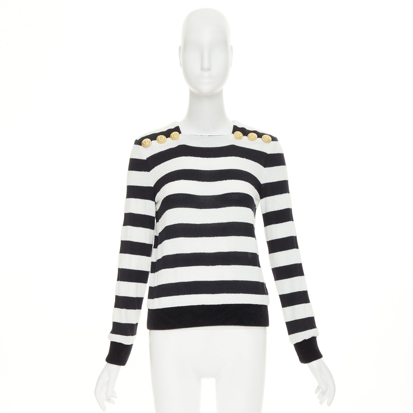 Women's Balmain bold stripes gold lion buttons pullover