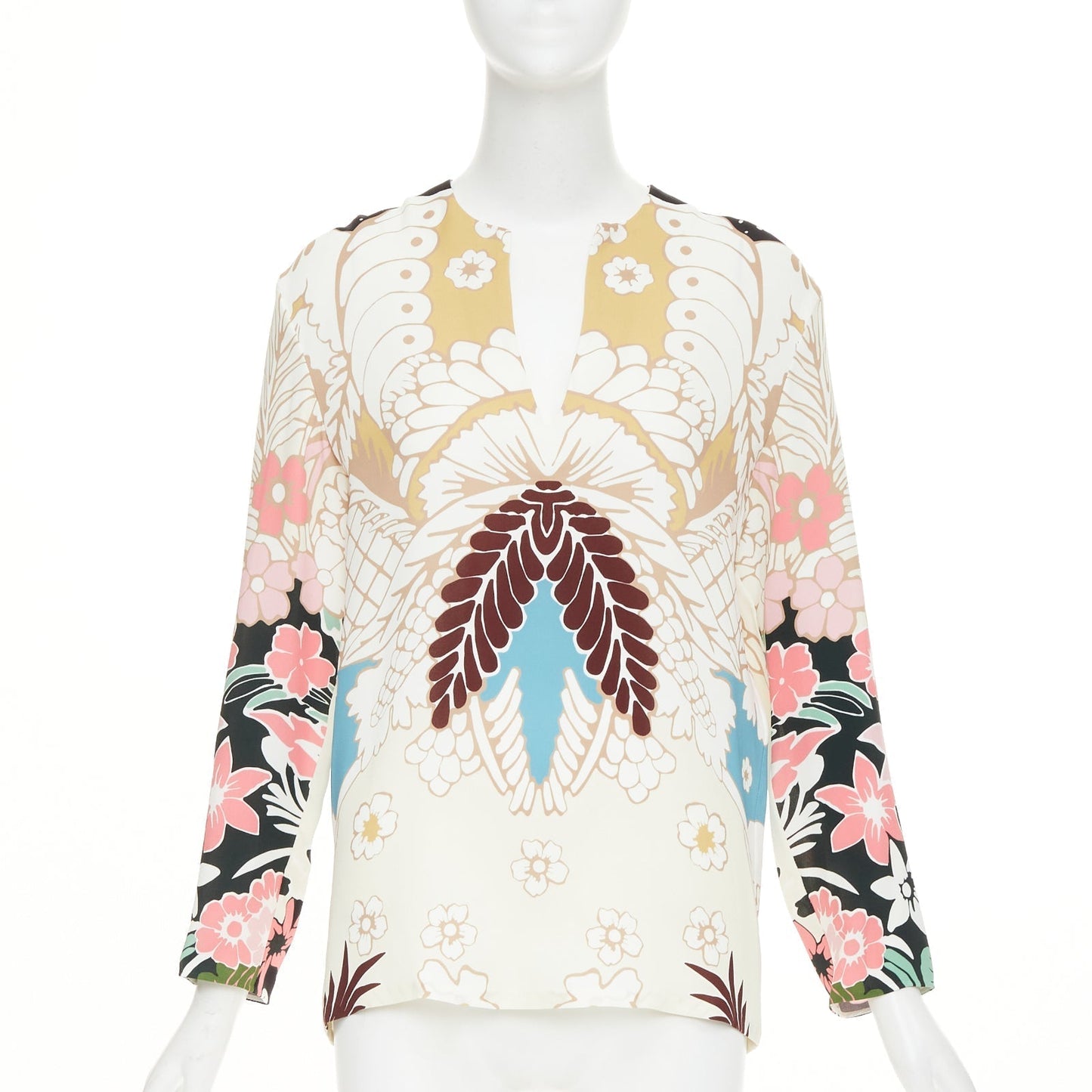 Women's Valentino floral tapestry v neck tunic silk blouse