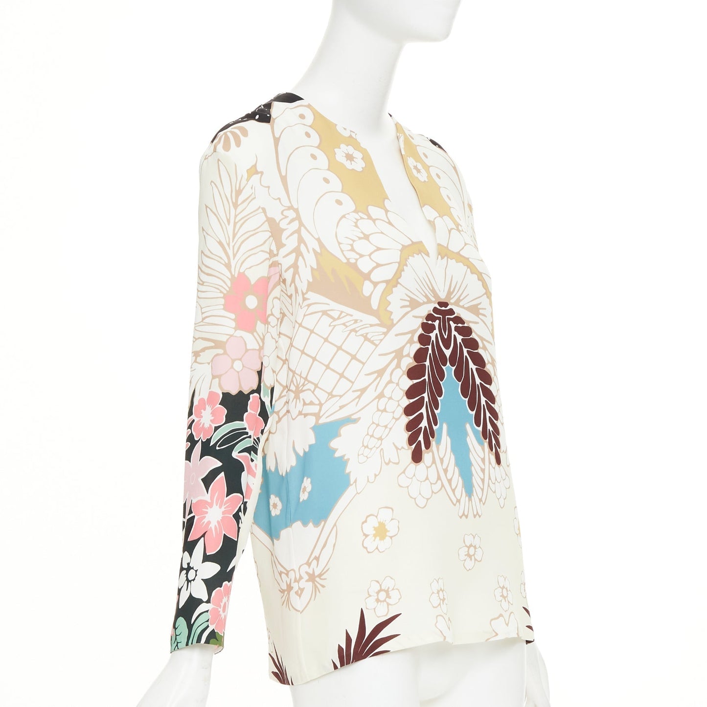 Women's Valentino floral tapestry v neck tunic silk blouse