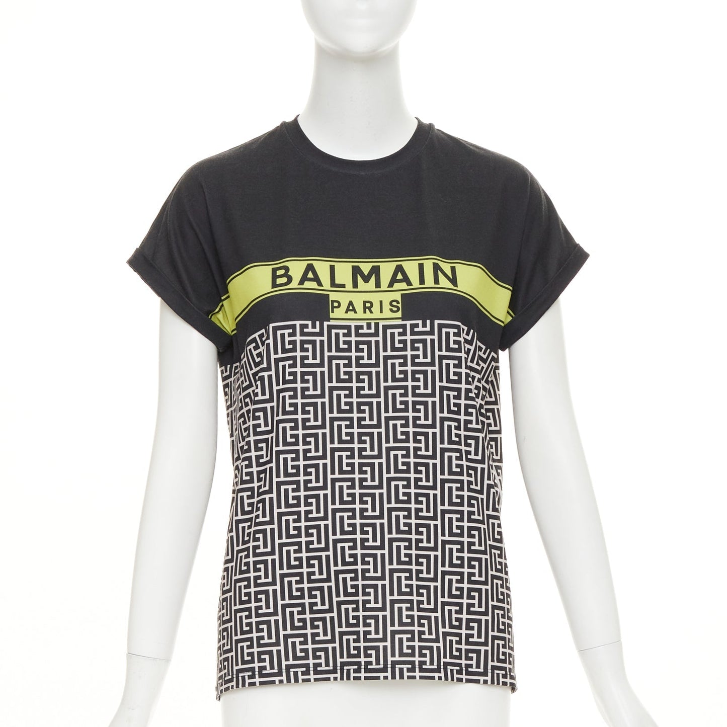 Women's Balmain logo graphic printed rolled sleeves tshirt