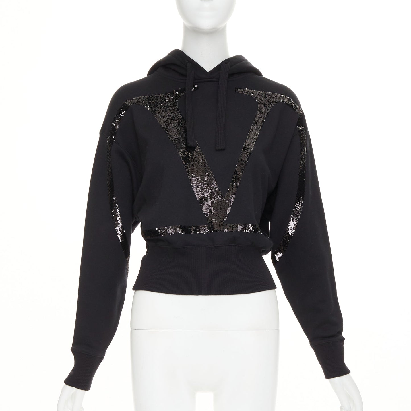 Women's Valentino cotton blend logo sequin cropped hoodie