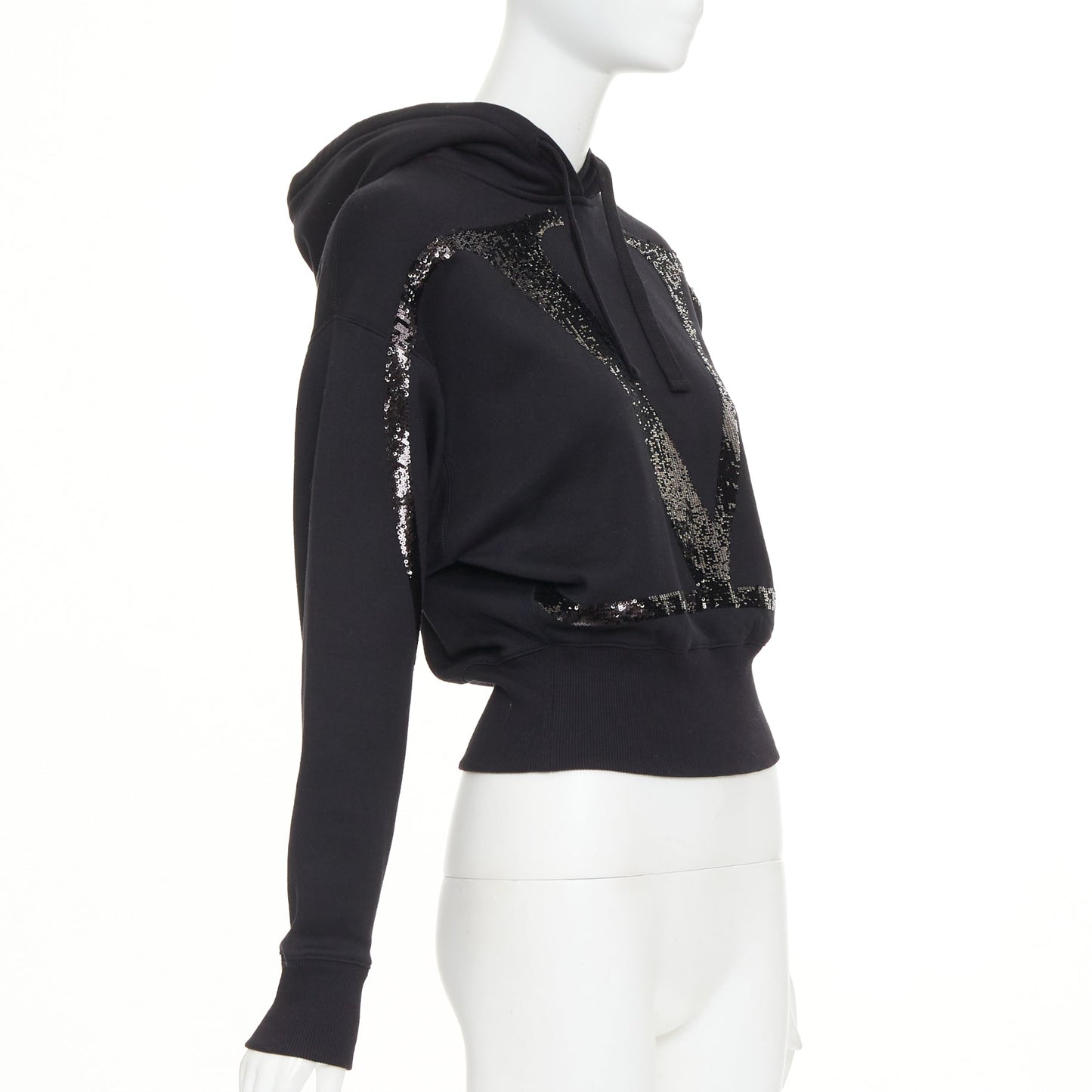 Women's Valentino cotton blend logo sequin cropped hoodie