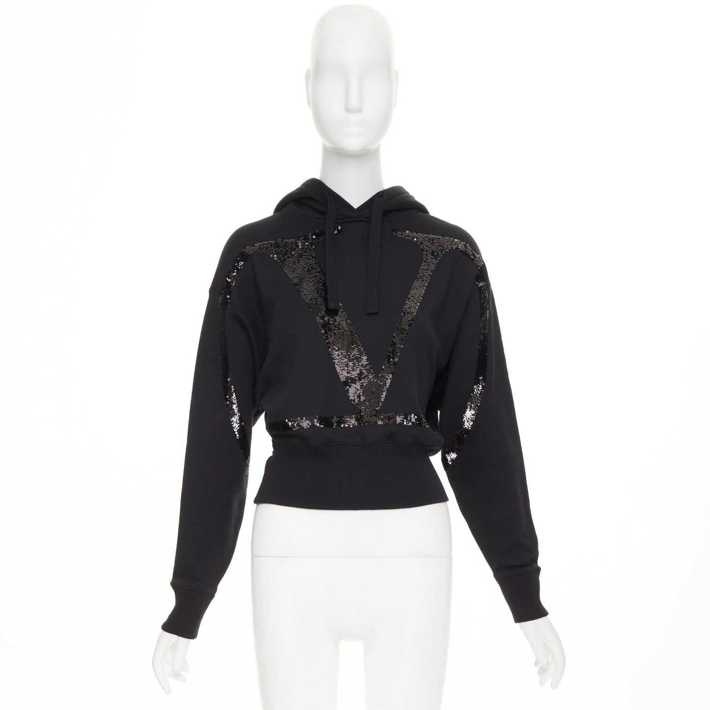 Women's Valentino cotton blend logo sequin cropped hoodie