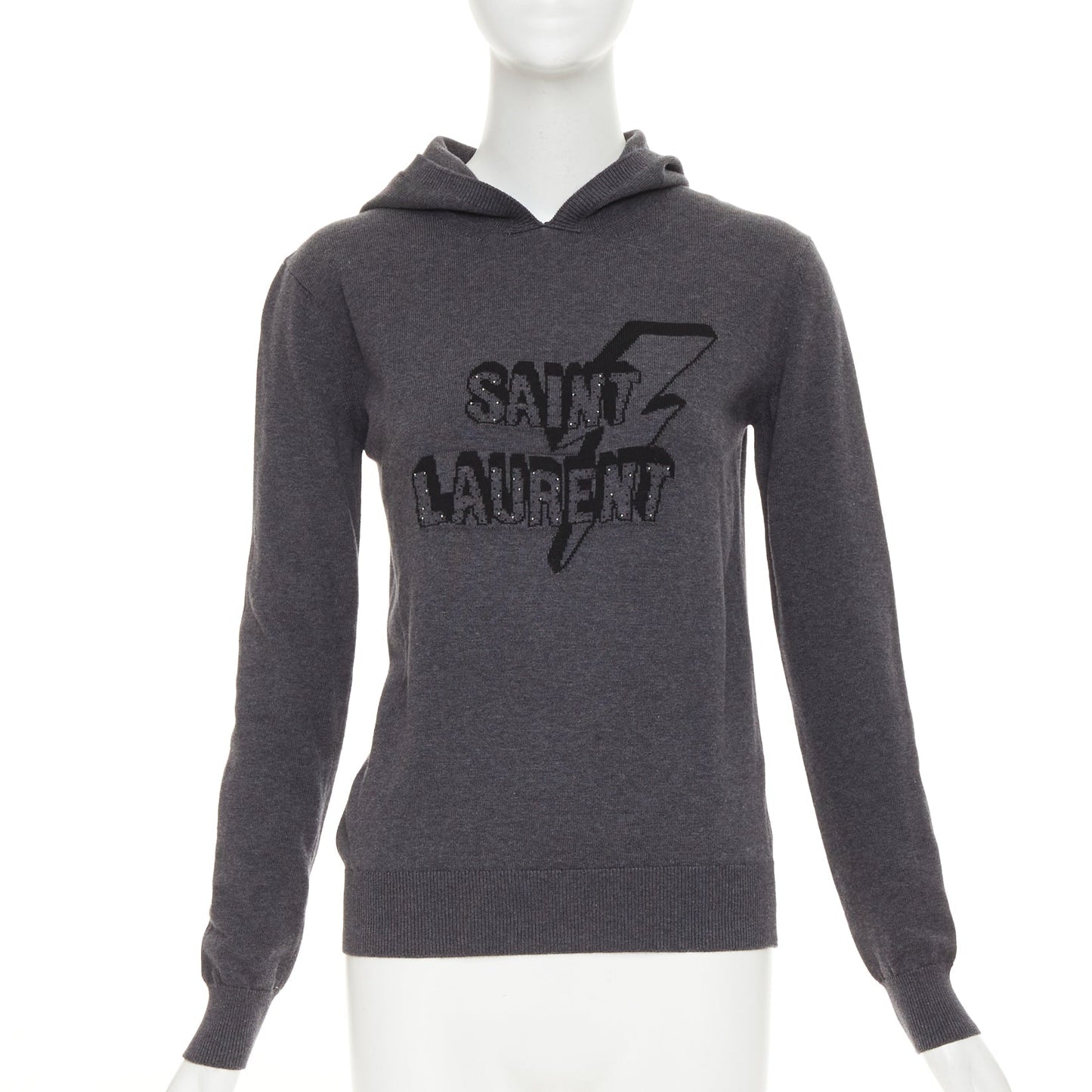 Women's Saint Laurent lightning bolt logo stud hooded sweater