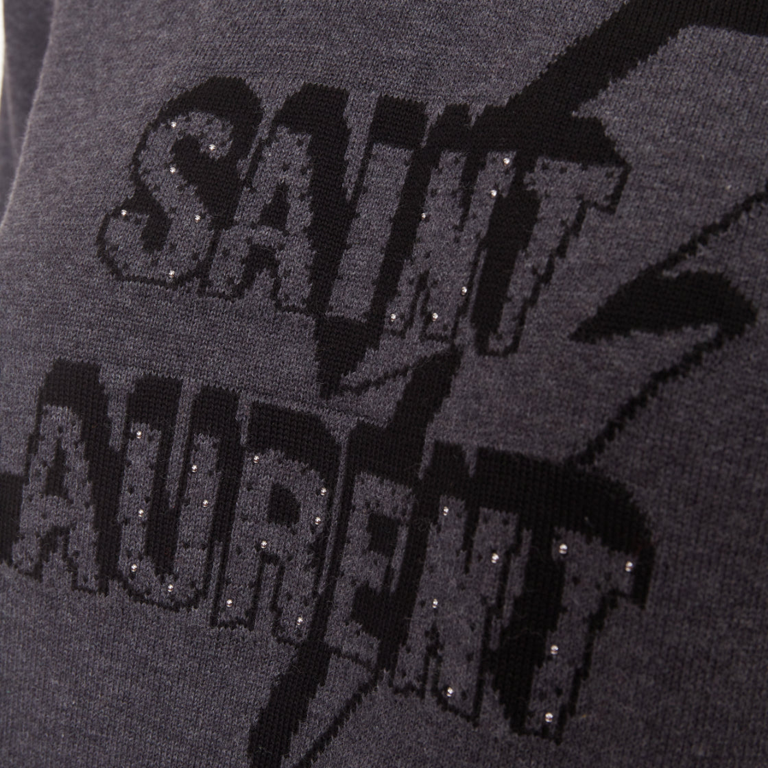 Women's Saint Laurent lightning bolt logo stud hooded sweater