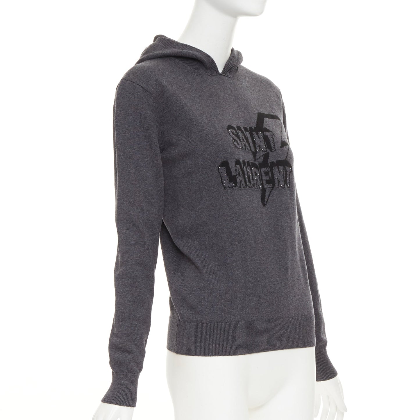 Women's Saint Laurent lightning bolt logo stud hooded sweater