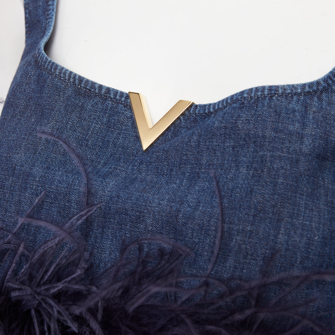 Women's Valentino denim turkey feather trimmed crop top