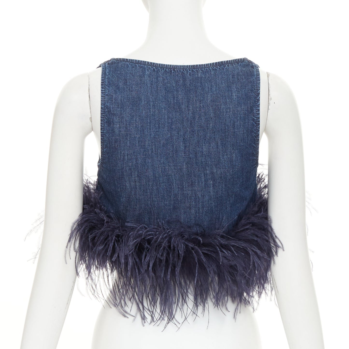 Women's Valentino denim turkey feather trimmed crop top