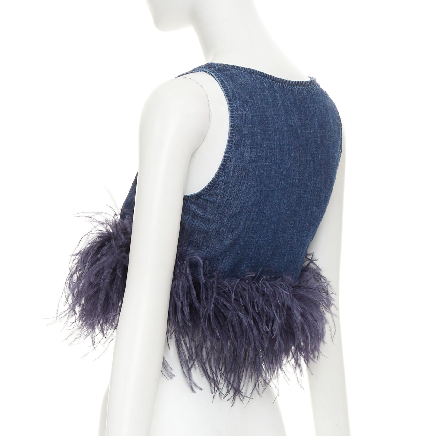 Women's Valentino denim turkey feather trimmed crop top