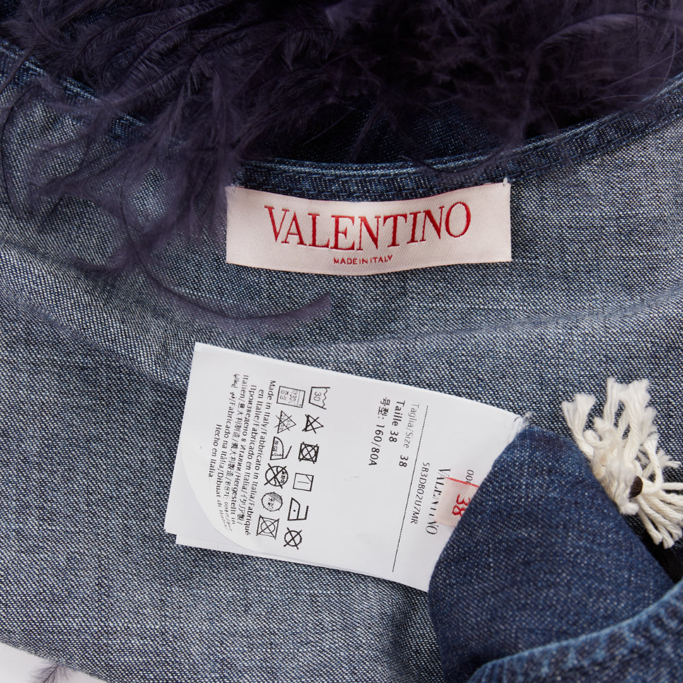 Women's Valentino denim turkey feather trimmed crop top