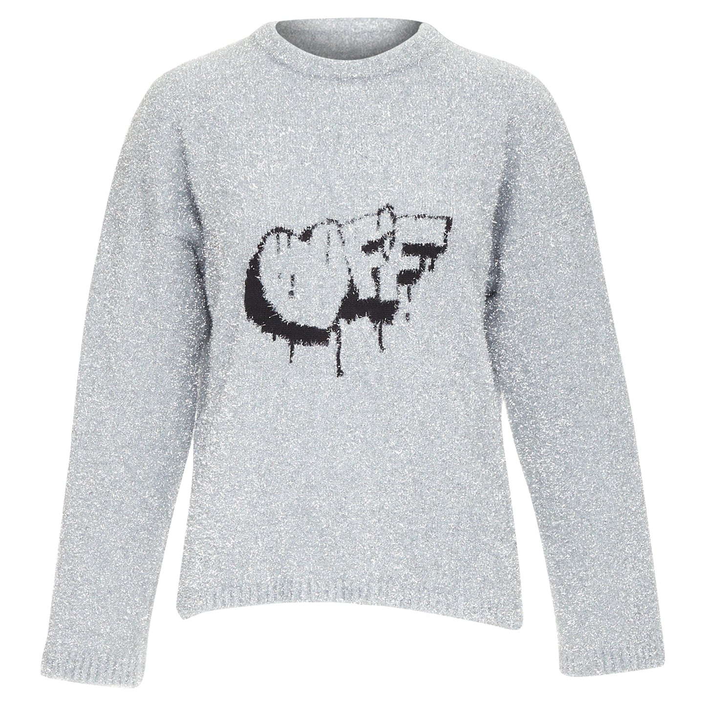 Women's Off White Virgil Abloh silver lurex graffiti wide sweater