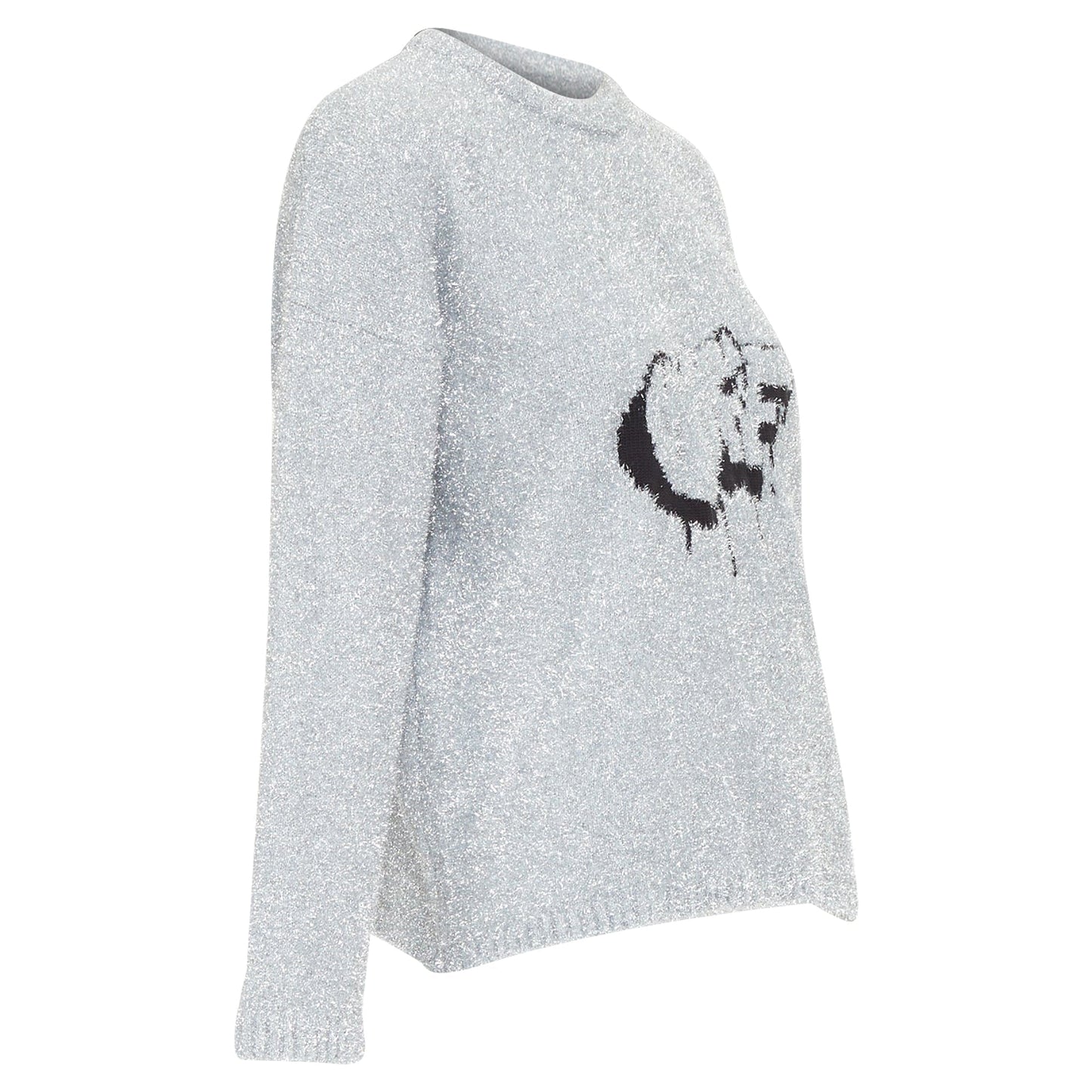 Women's Off White Virgil Abloh silver lurex graffiti wide sweater