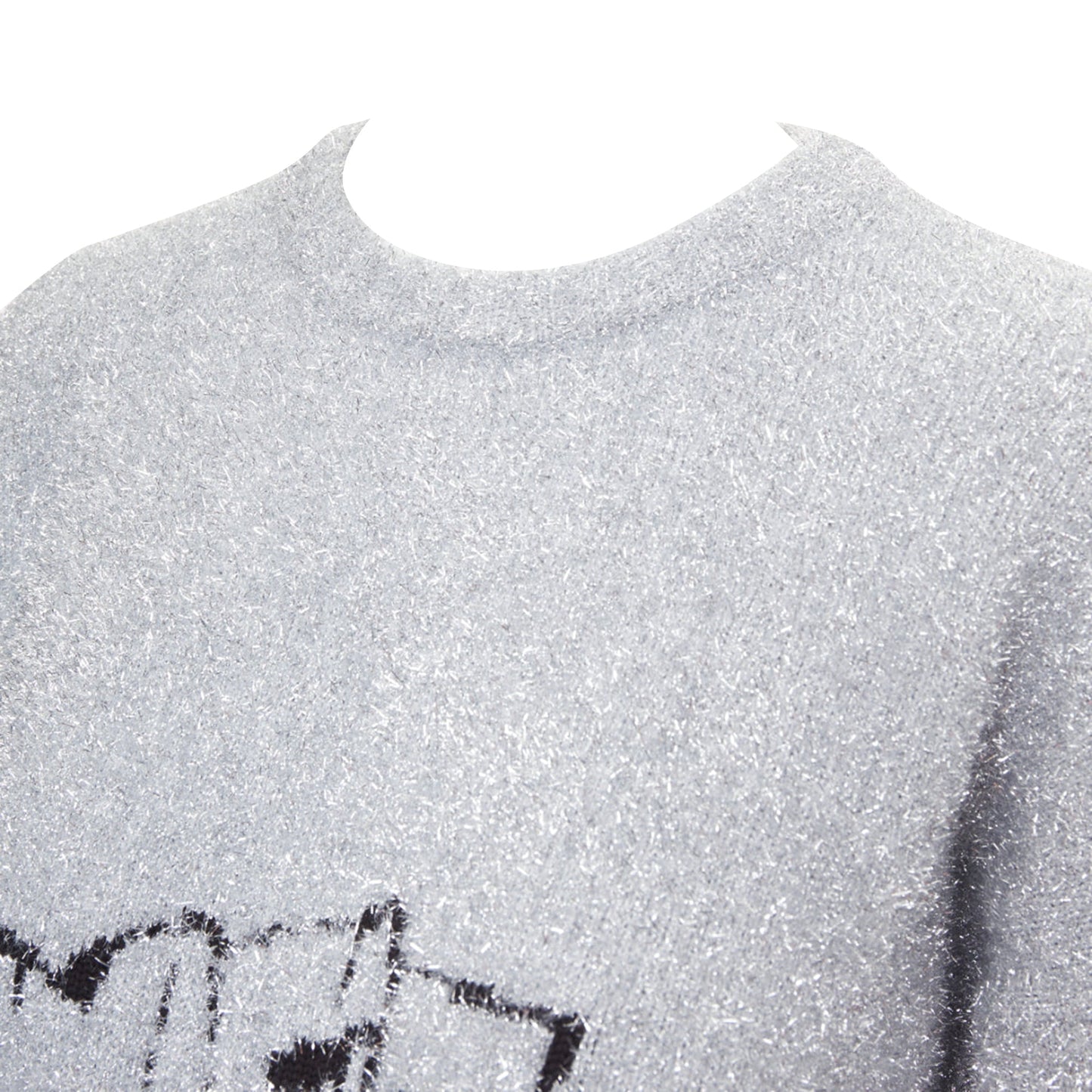 Women's Off White Virgil Abloh silver lurex graffiti wide sweater
