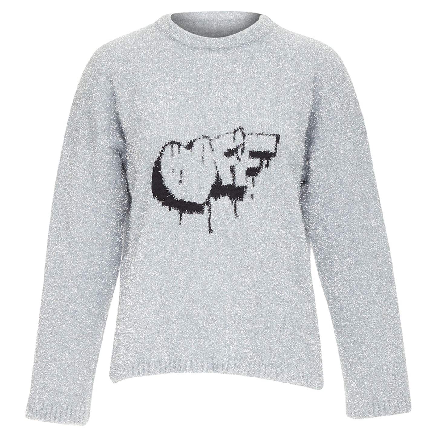 Women's Off White Virgil Abloh silver lurex graffiti wide sweater