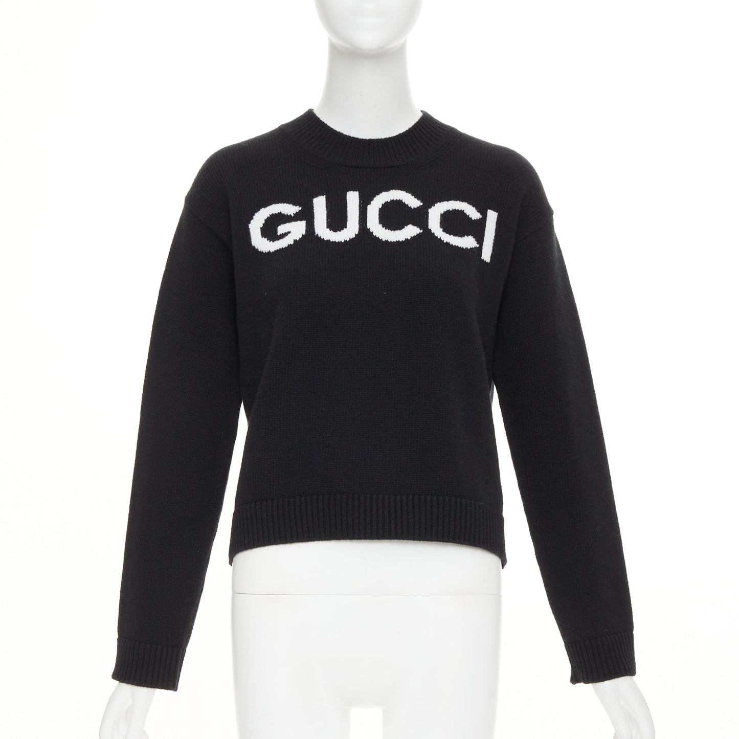 Women's Gucci wool block logo intarsia crew neck pullover sweater