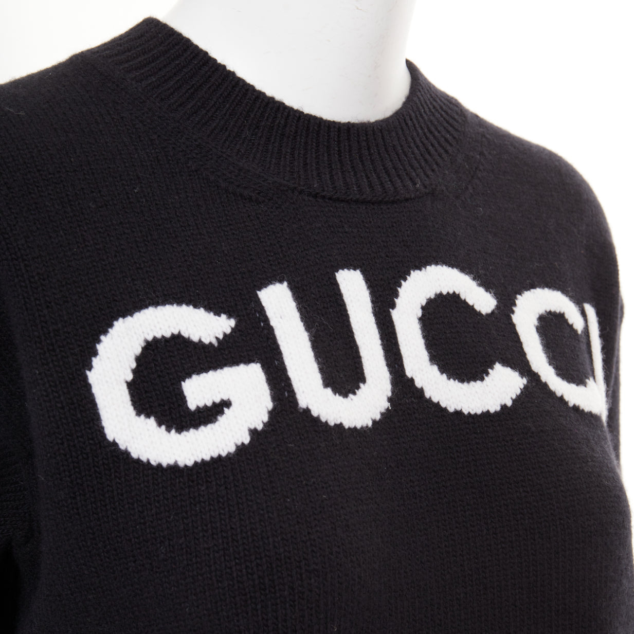 Women's Gucci wool block logo intarsia crew neck pullover sweater