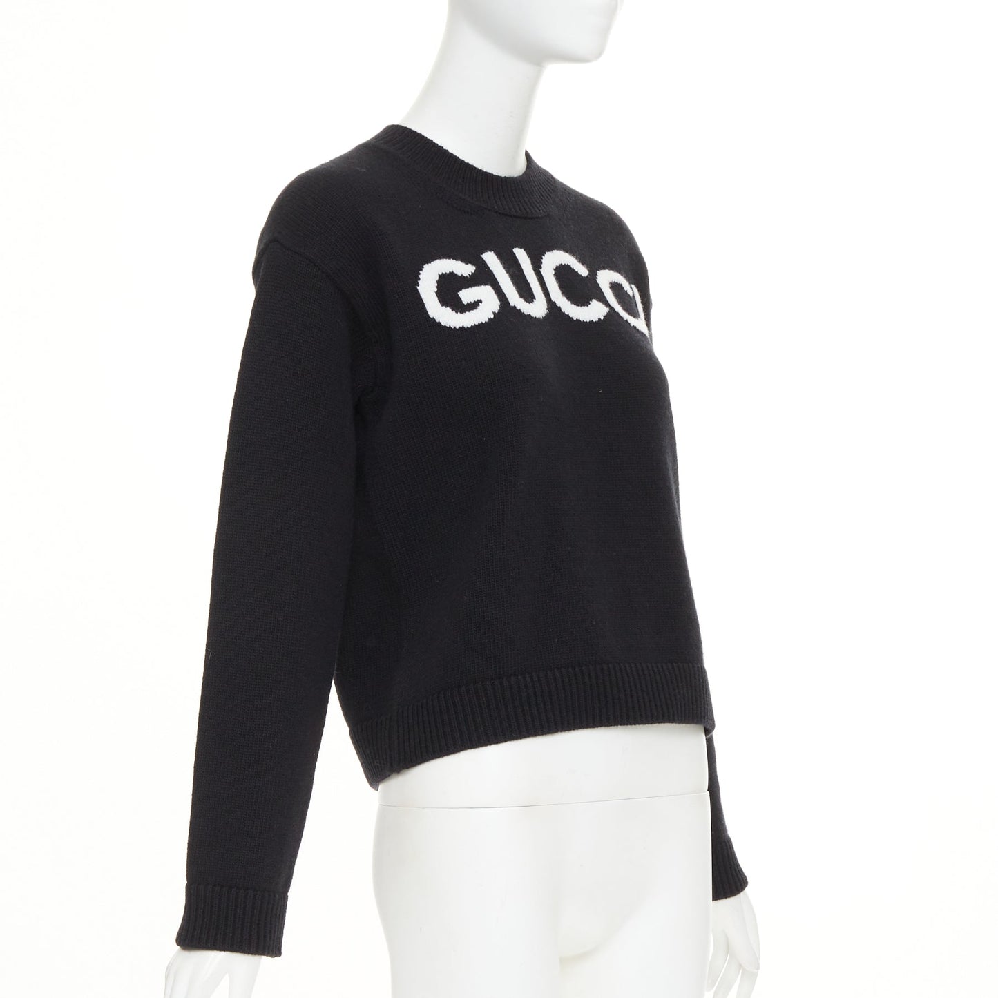 Women's Gucci wool block logo intarsia crew neck pullover sweater