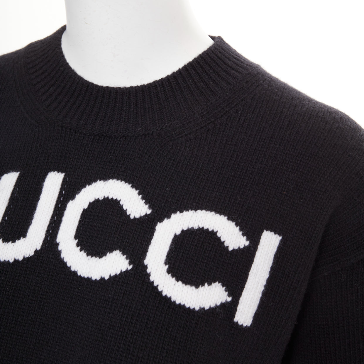 Women's Gucci wool block logo intarsia crew neck pullover sweater