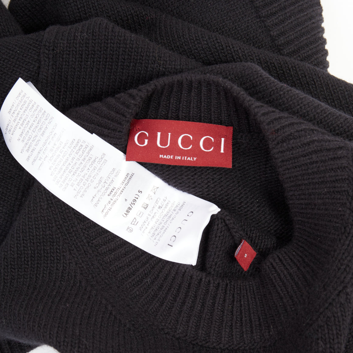 Women's Gucci wool block logo intarsia crew neck pullover sweater