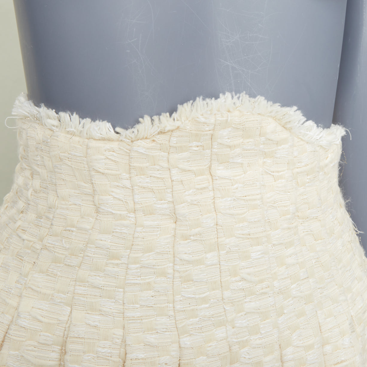 Women's Balmain frayed pleated cotton tweed curved skater mini skirt
