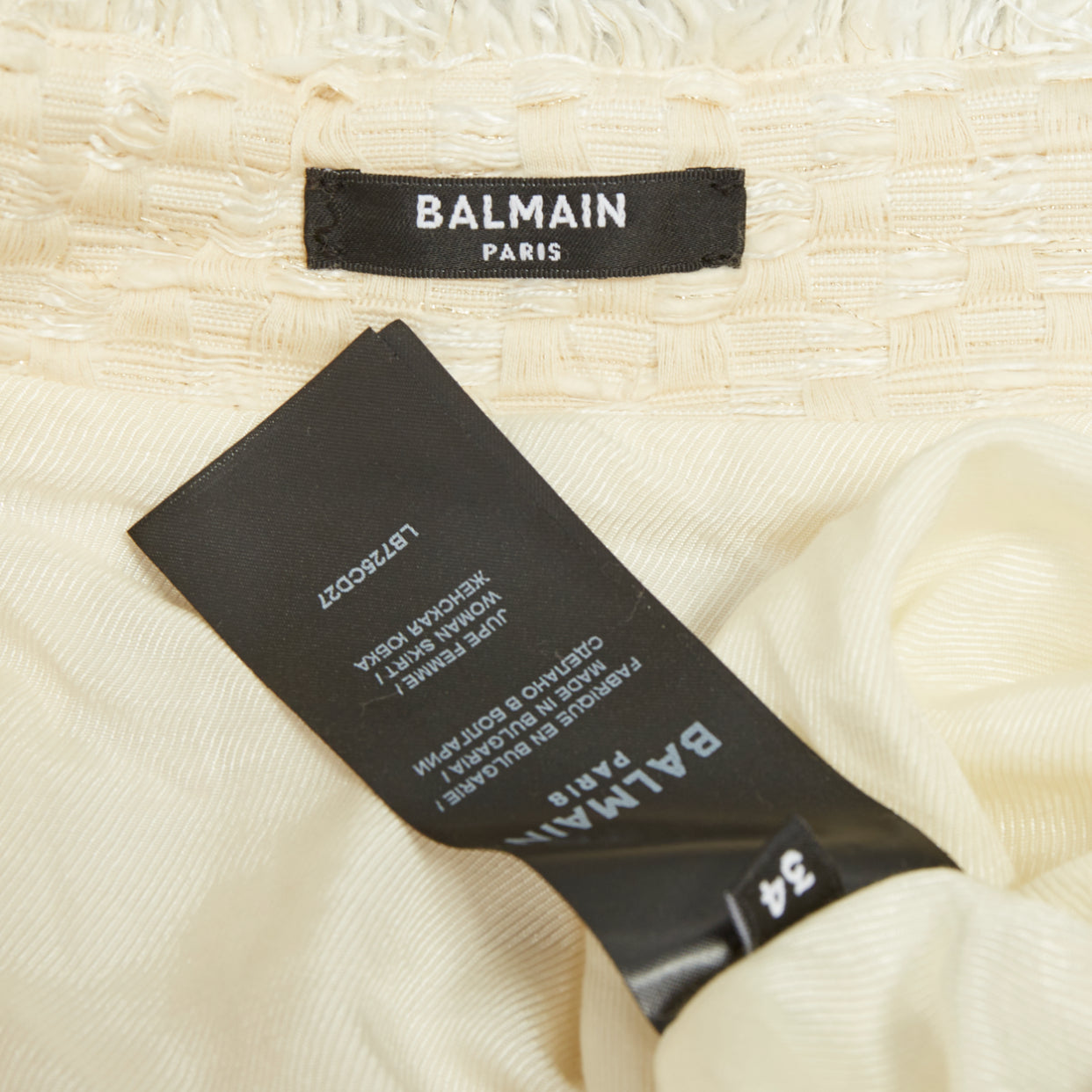 Women's Balmain frayed pleated cotton tweed curved skater mini skirt
