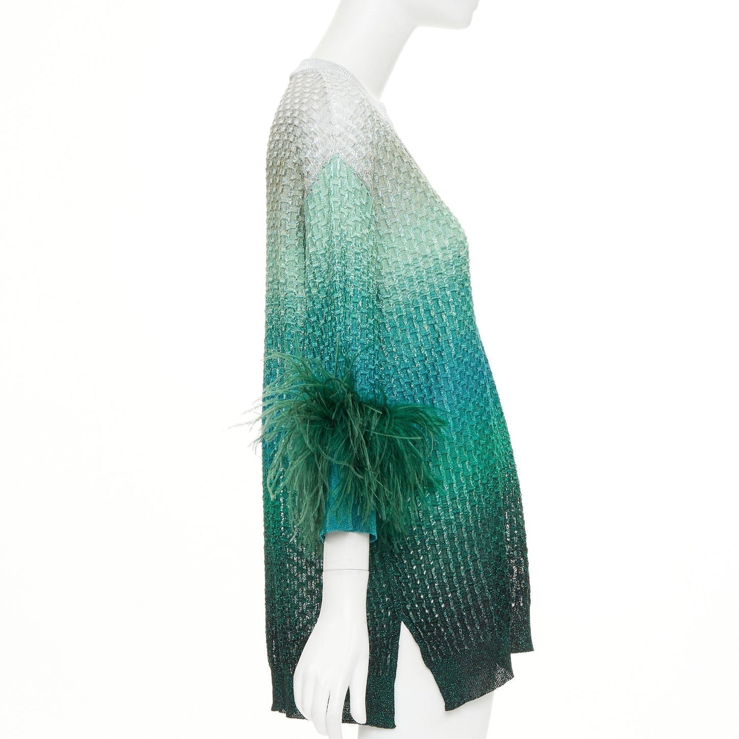 Women's Valentino lurex ombre ostrich feather trim knitted top