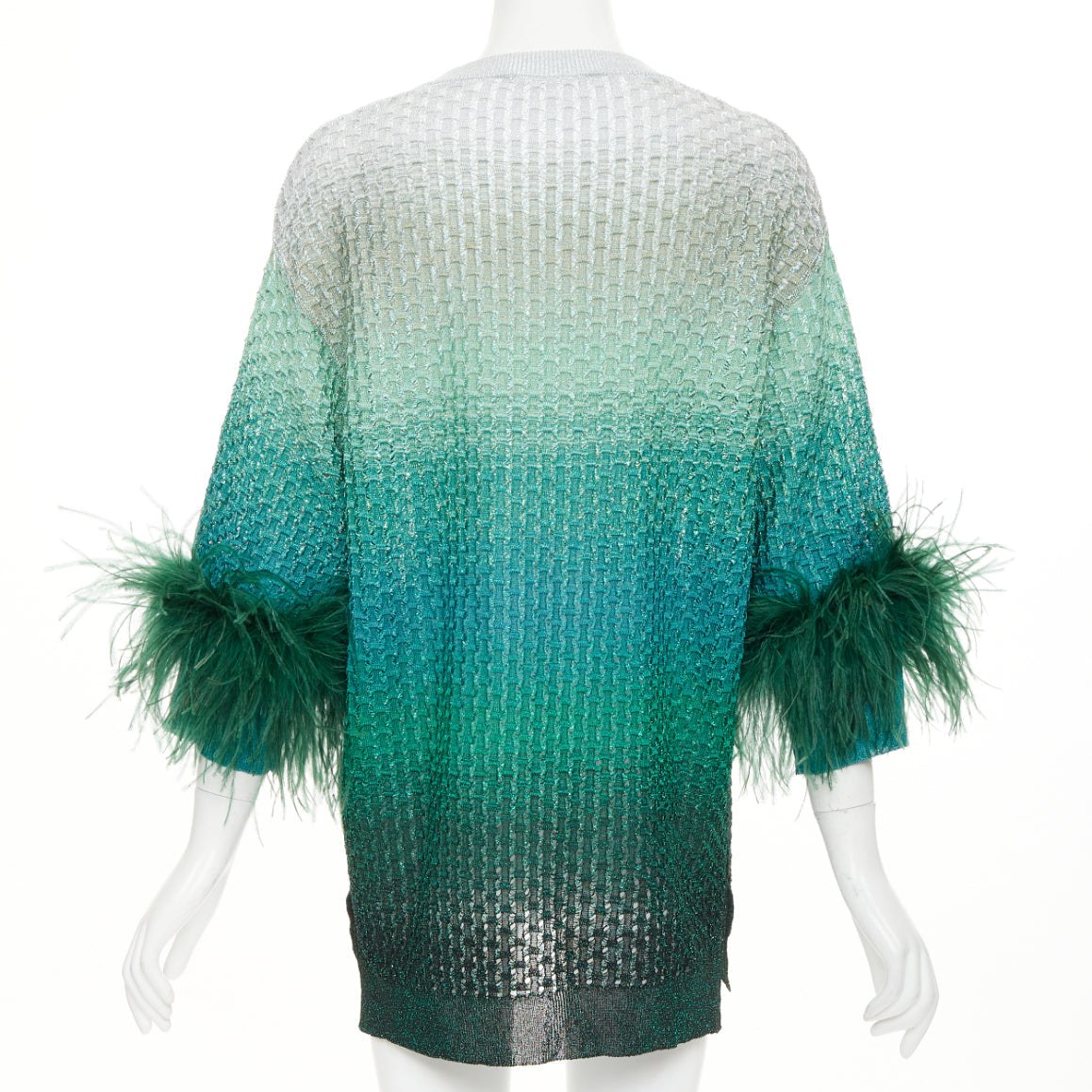 Women's Valentino lurex ombre ostrich feather trim knitted top
