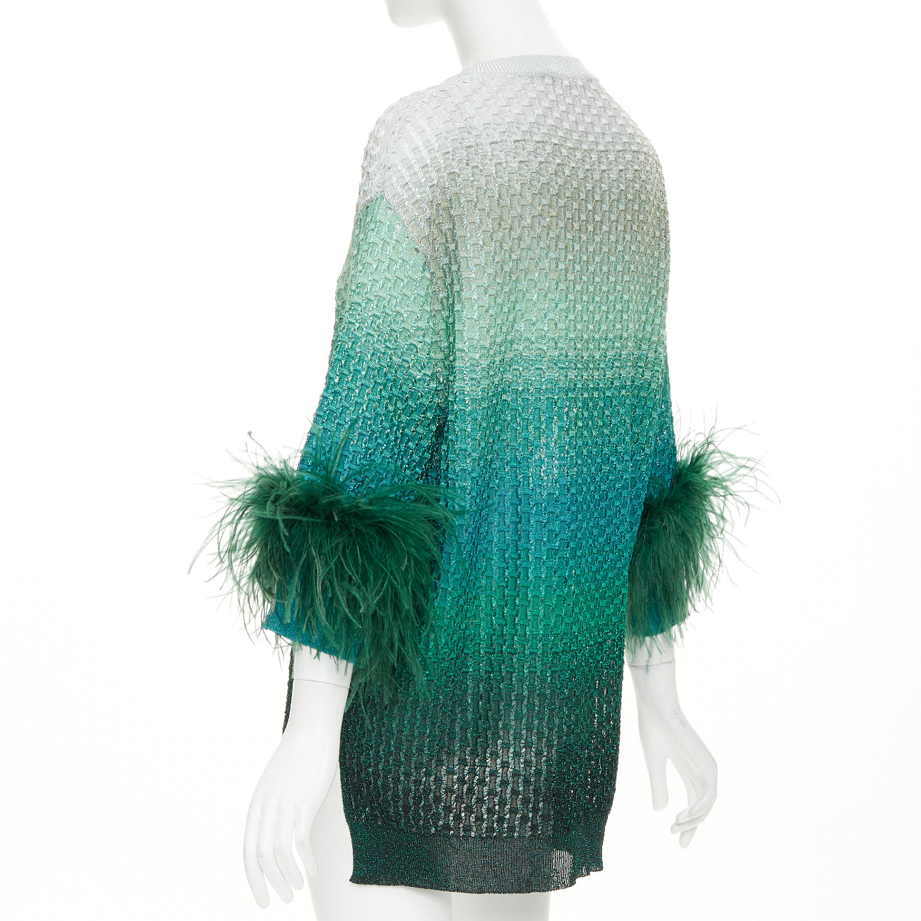 Women's Valentino lurex ombre ostrich feather trim knitted top