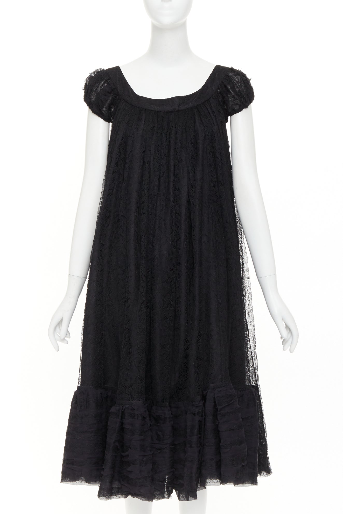 Women's Yves Saint Laurent sheer lace gathered tiered dress