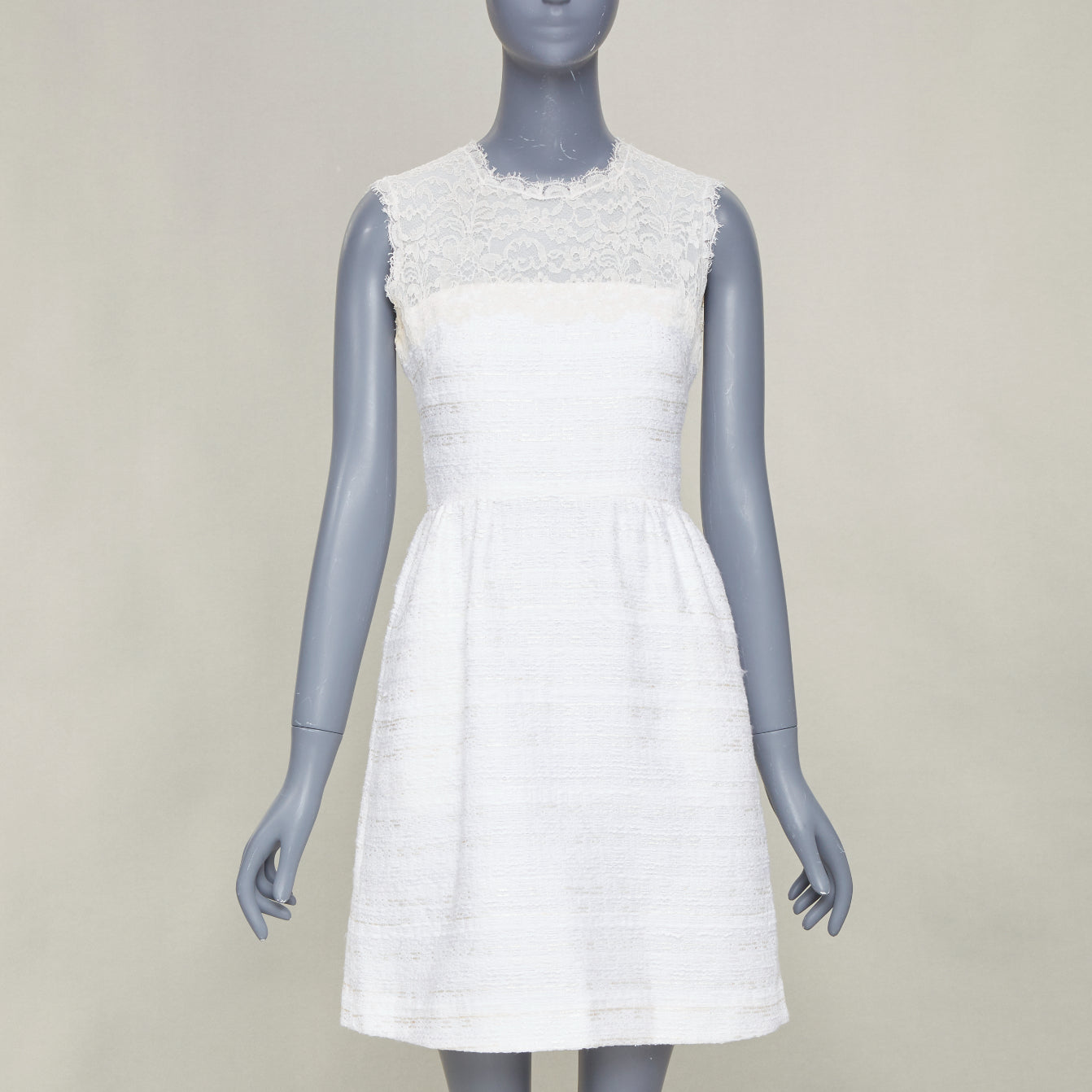 Women's Valentino lace yoke tweed mixed mini dress