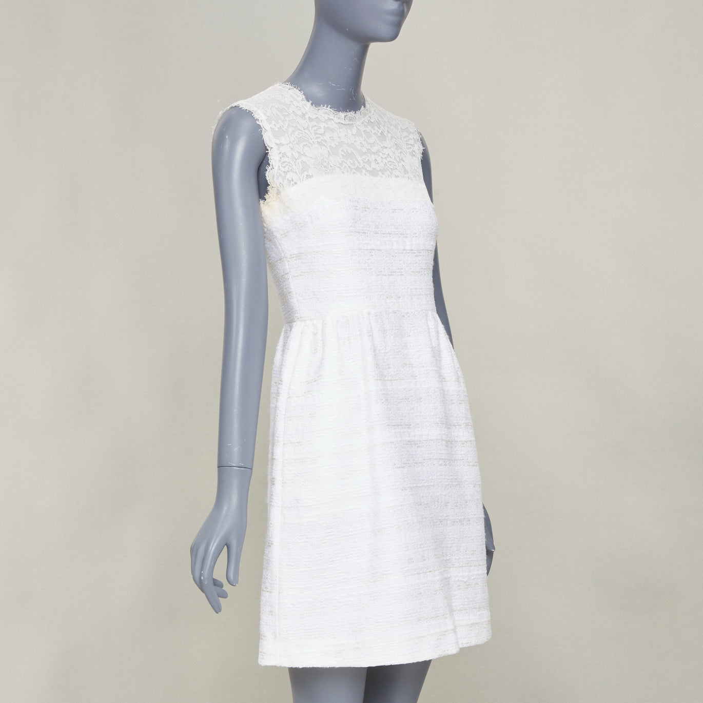 Women's Valentino lace yoke tweed mixed mini dress