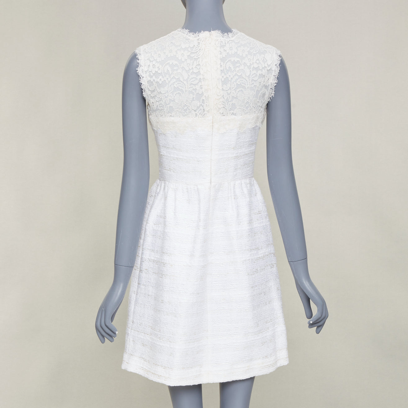 Women's Valentino lace yoke tweed mixed mini dress