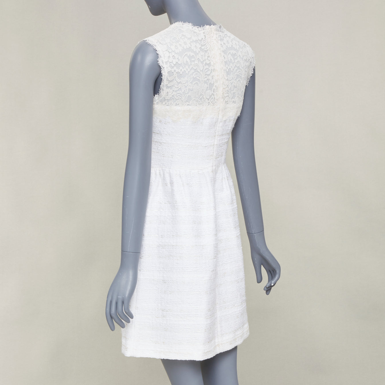 Women's Valentino lace yoke tweed mixed mini dress