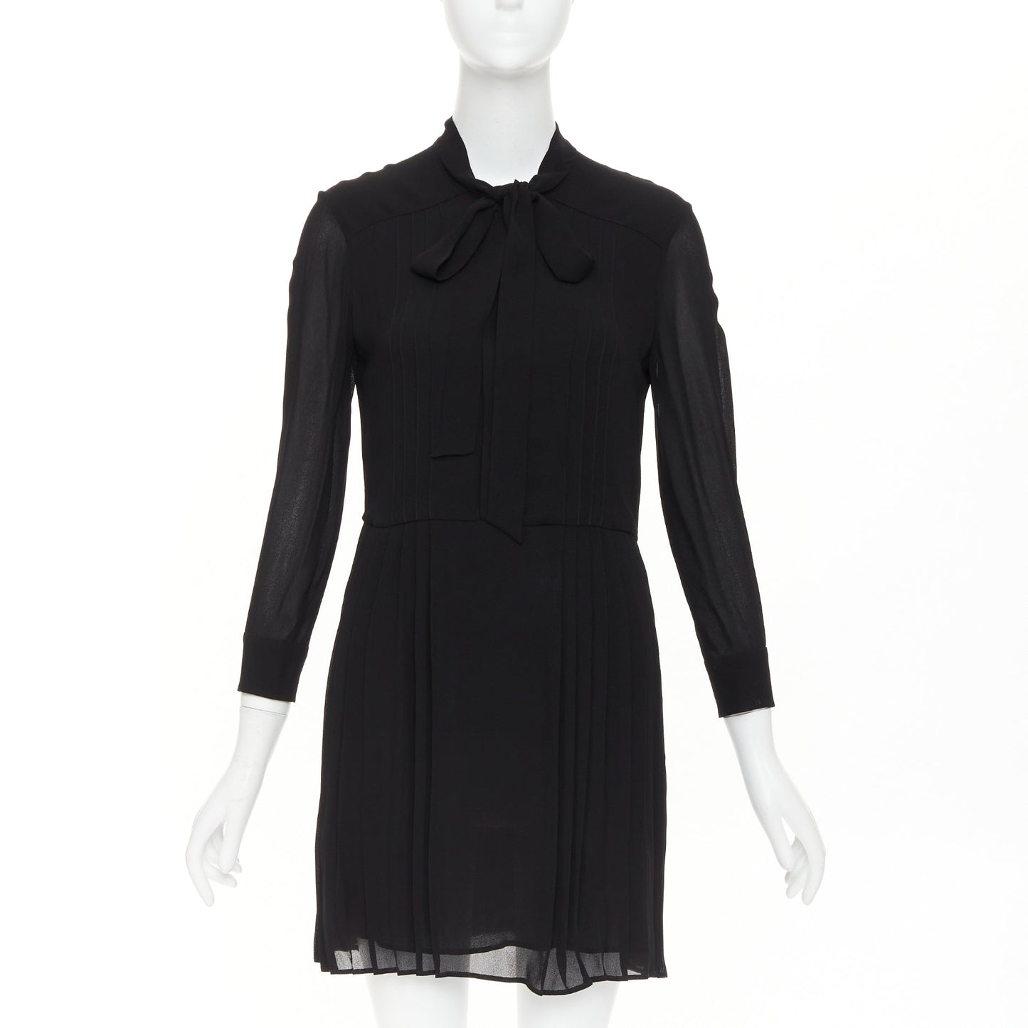 Women's Saint Laurent pussybow pleated mini dress