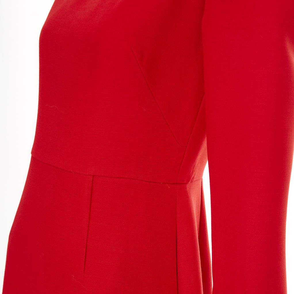 Women's Valentino wide V neck red wool silk A-line dress
