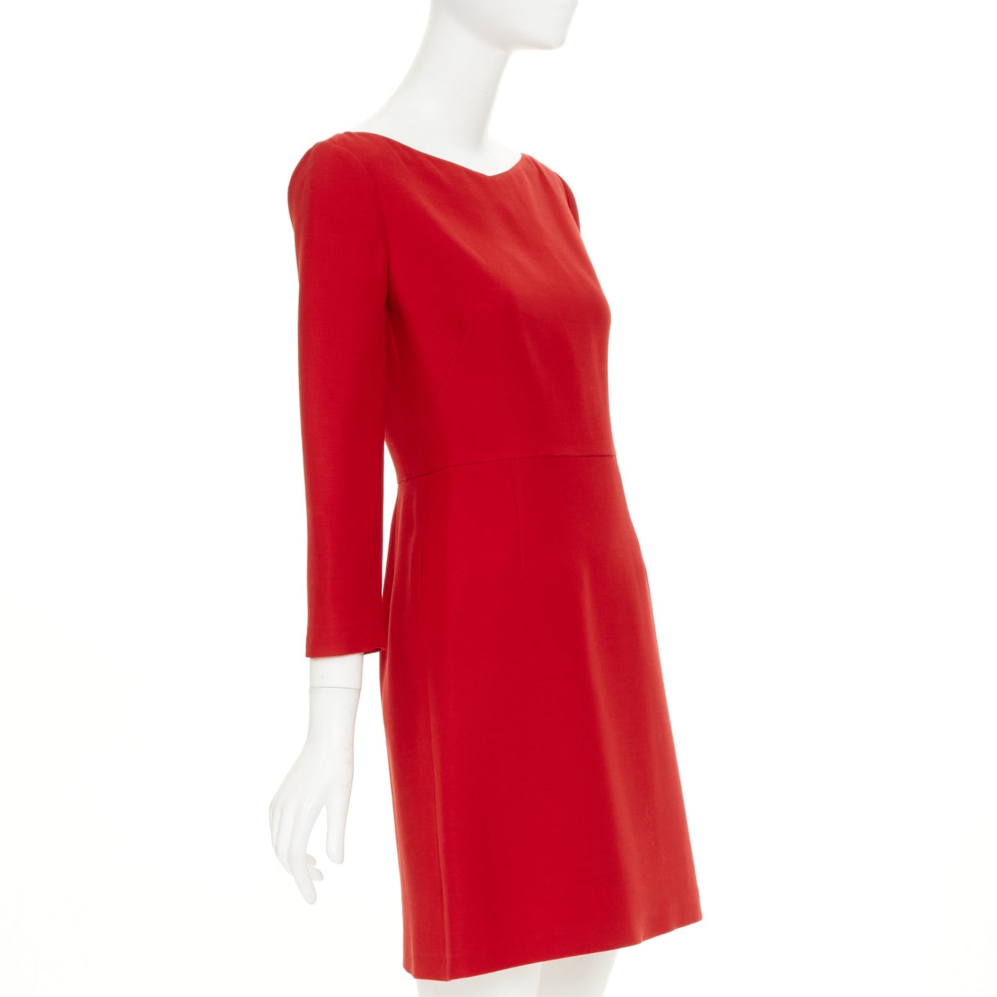 Women's Valentino wide V neck red wool silk A-line dress