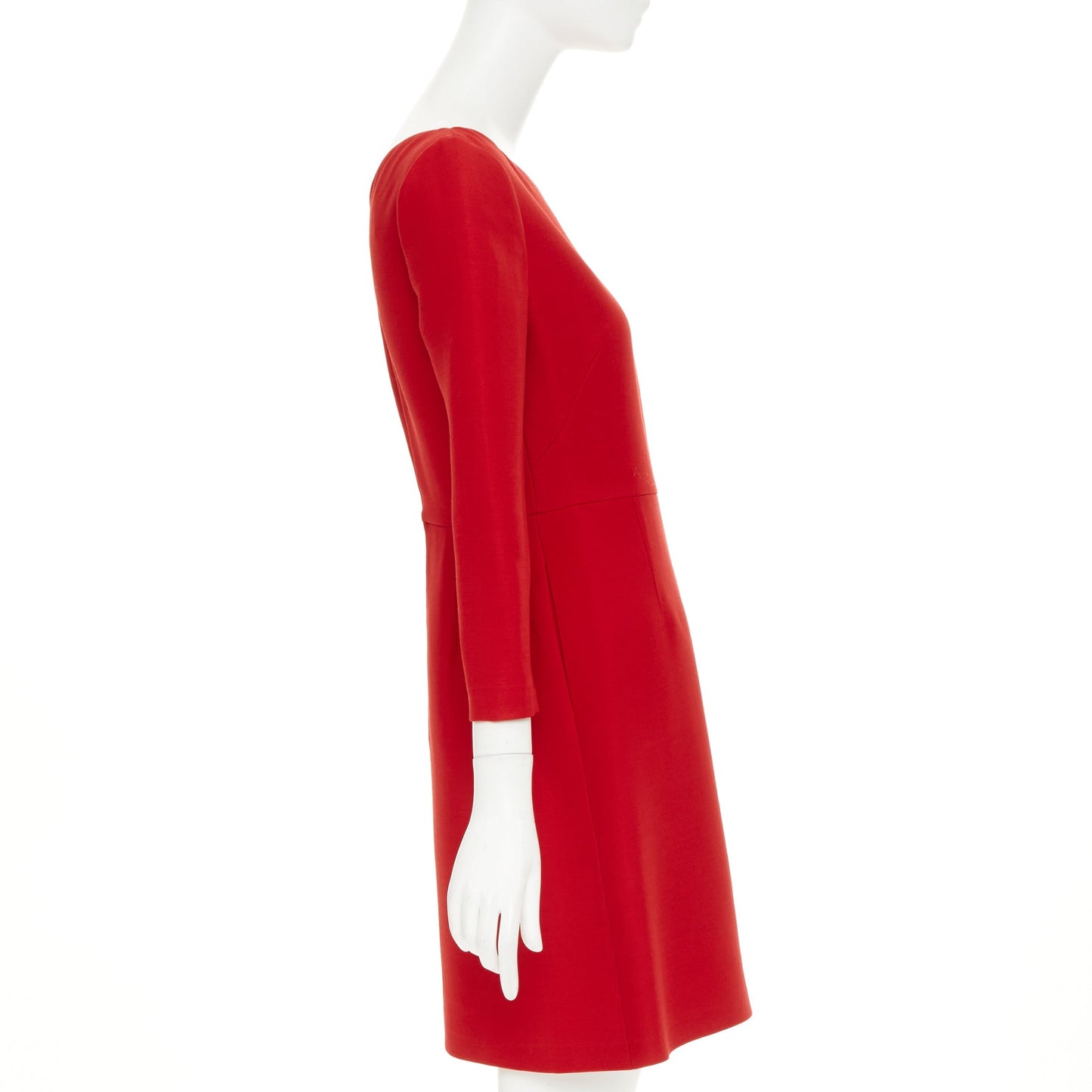 Women's Valentino wide V neck red wool silk A-line dress