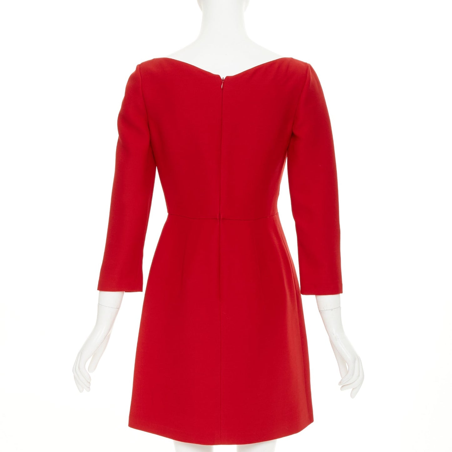 Women's Valentino wide V neck red wool silk A-line dress