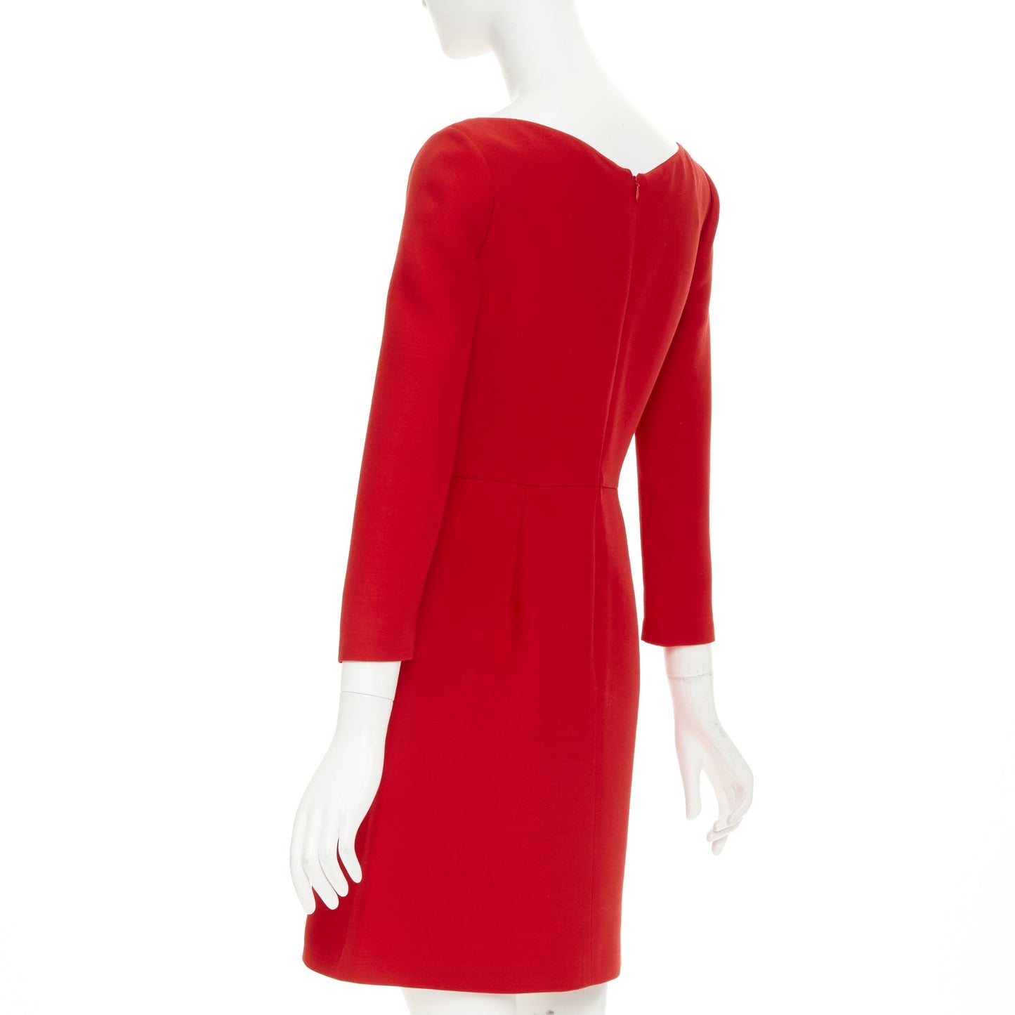 Women's Valentino wide V neck red wool silk A-line dress