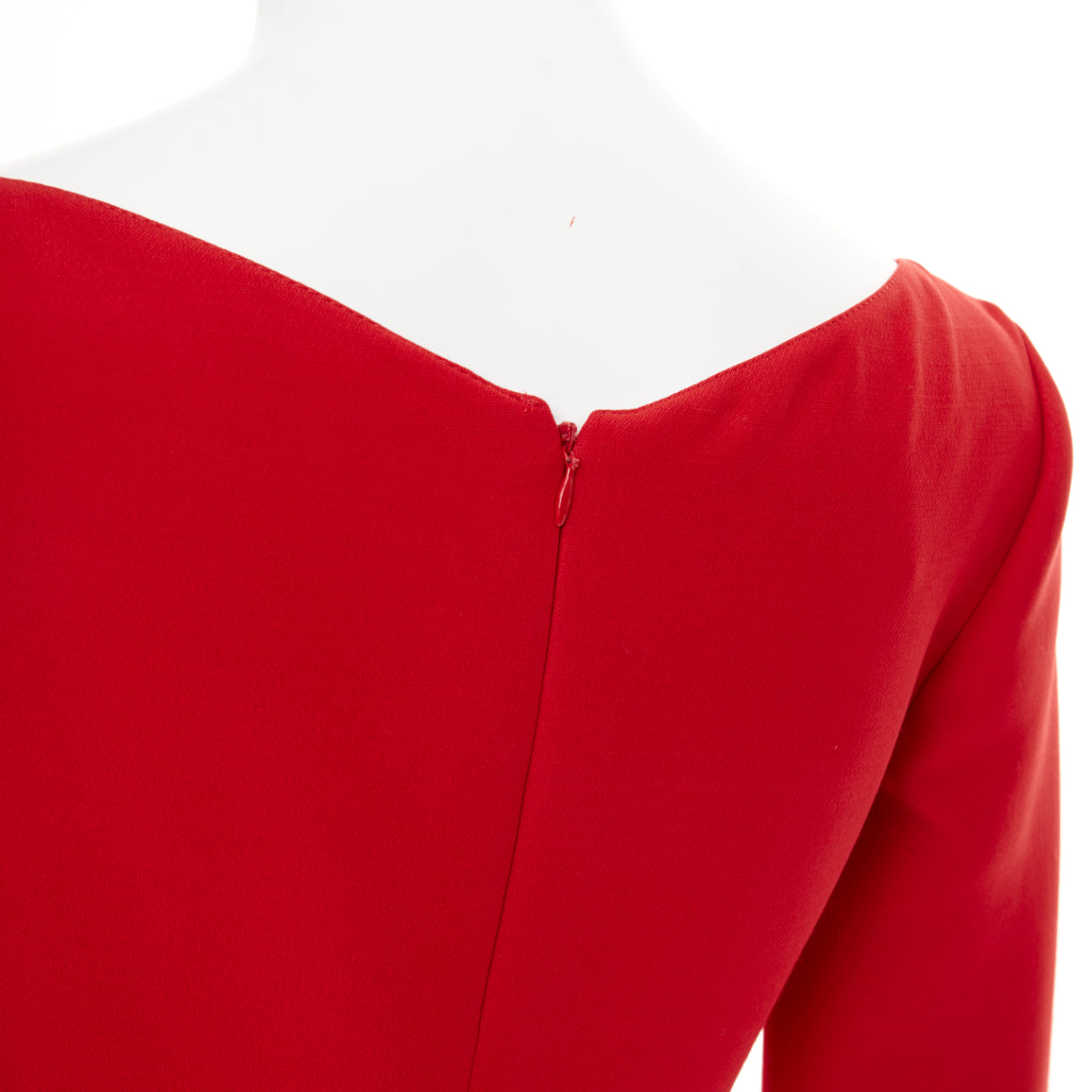 Women's Valentino wide V neck red wool silk A-line dress