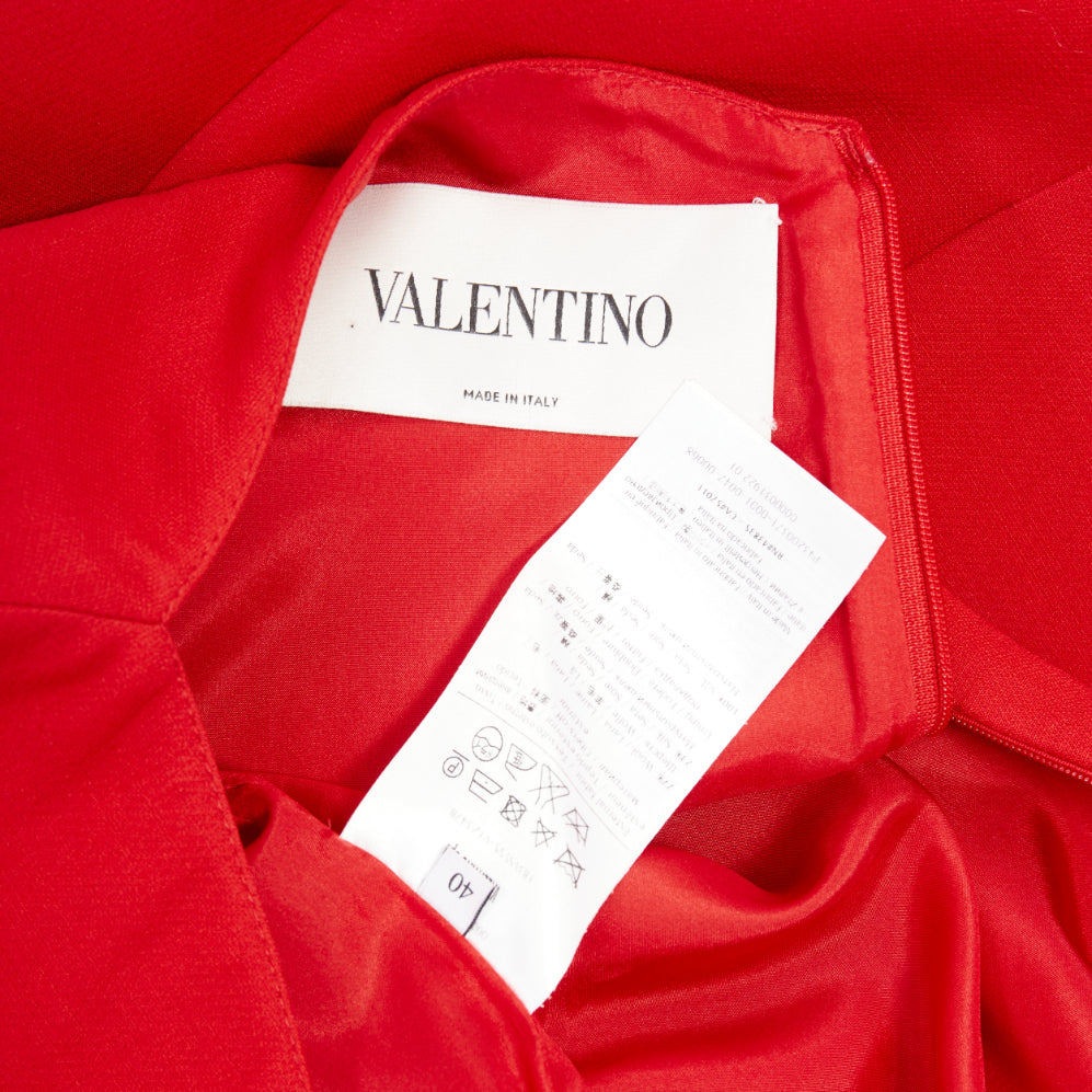 Women's Valentino wide V neck red wool silk A-line dress