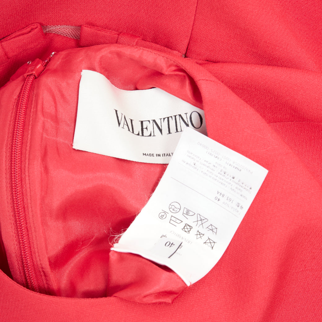 Women's Valentino red wool silk crepe ribbon mesh waist dress
