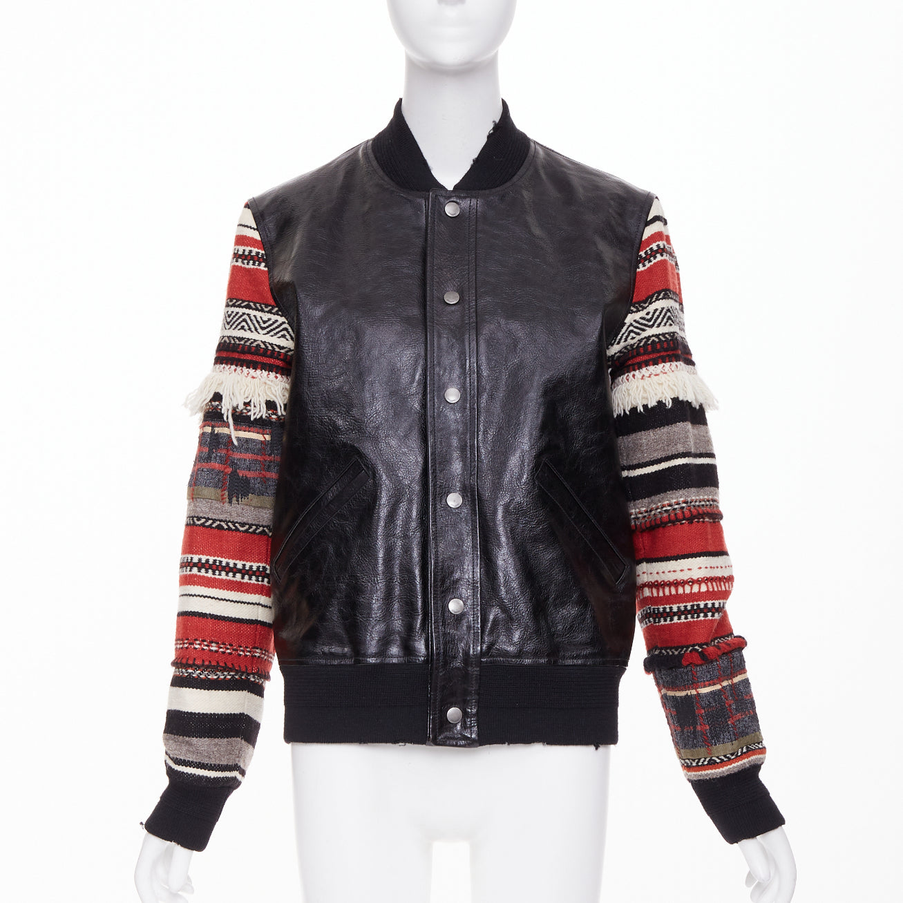 Women's Saint Laurent embroidered sleeves leather bomber