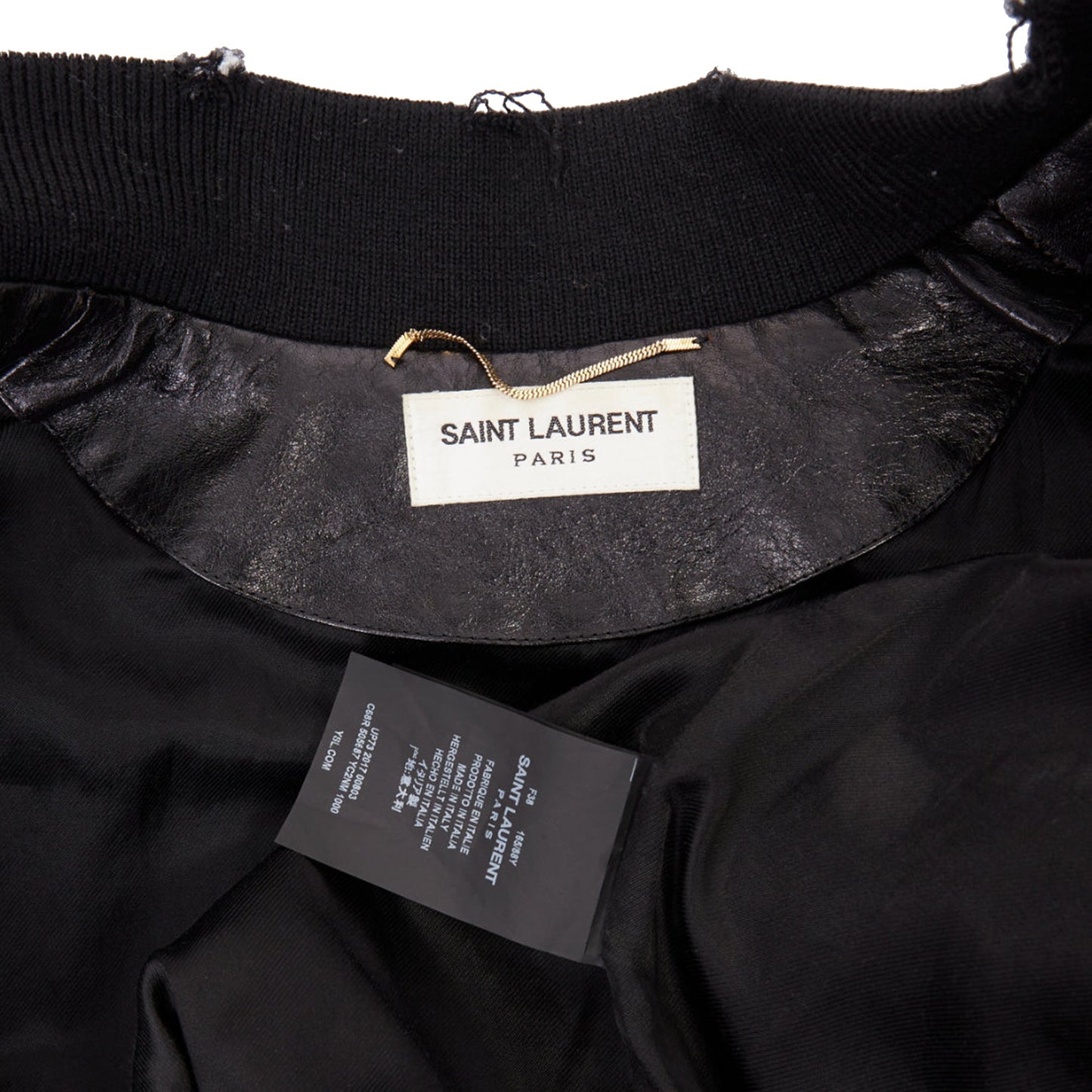 Women's Saint Laurent embroidered sleeves leather bomber
