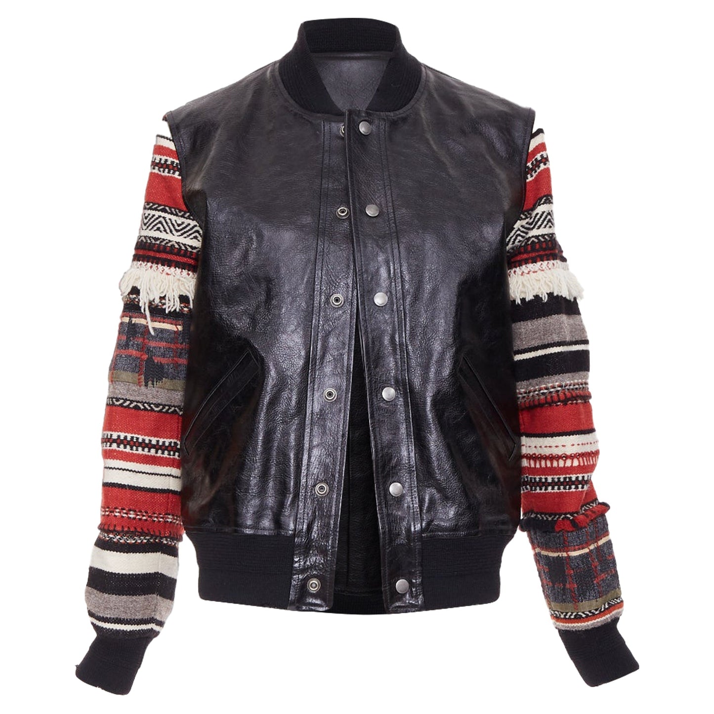Women's Saint Laurent embroidered sleeves leather bomber