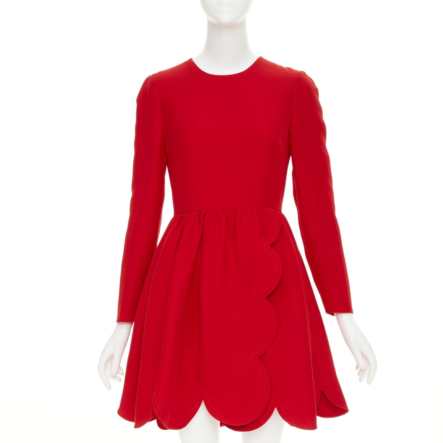Women's Valentino silk wool crepe scalloped flared dress