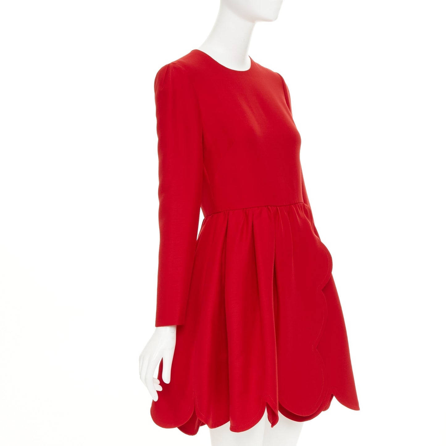 Women's Valentino silk wool crepe scalloped flared dress