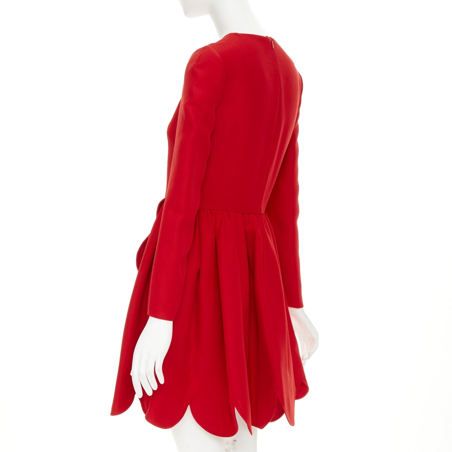 Women's Valentino silk wool crepe scalloped flared dress